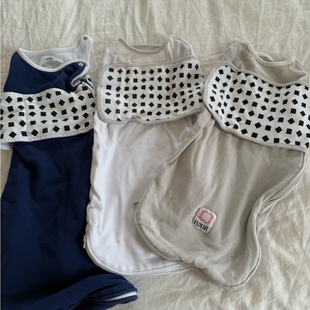 Nanit Swaddle, Sleep Sack, and Breathing Band Set - Navy, White, and Gray